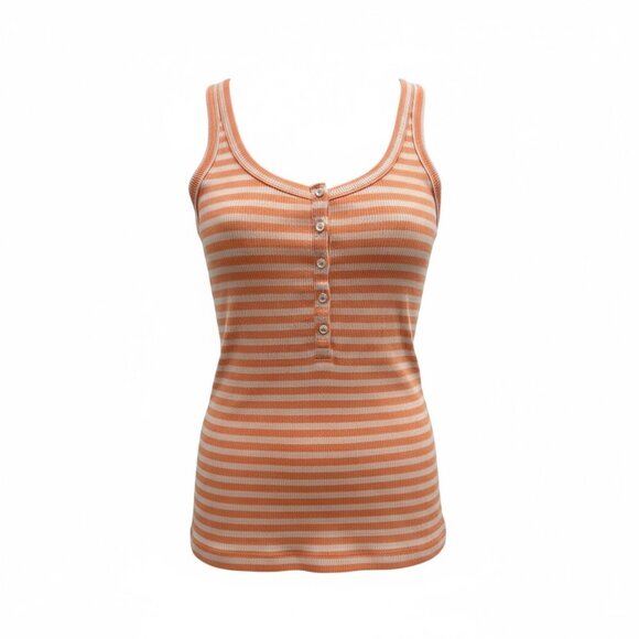 Aerie Henley Ribbed Tank Top Womens Small Orange White Soft Grunge Y2K Skater - Picture 2 of 6